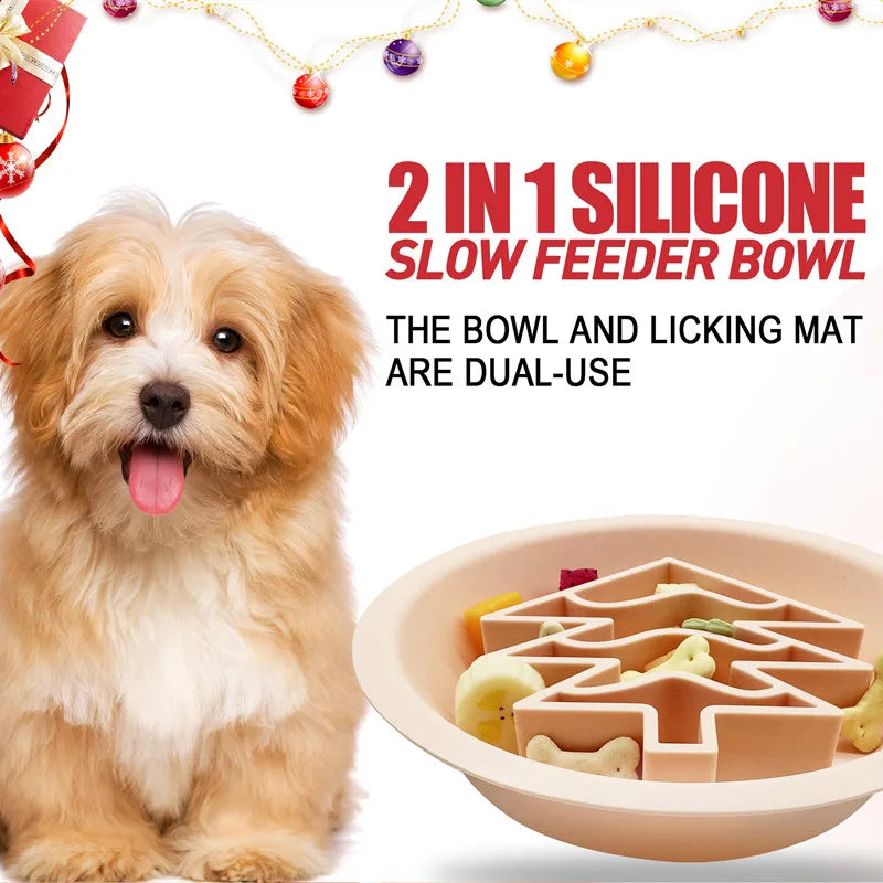 Christmas Collection Pet 2 in 1 silicone slow feeder bowl the bowl and