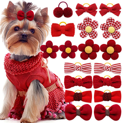 20PCS Handmade Dog Bows for Pet Supplies Cotton Bows for Small Dogs